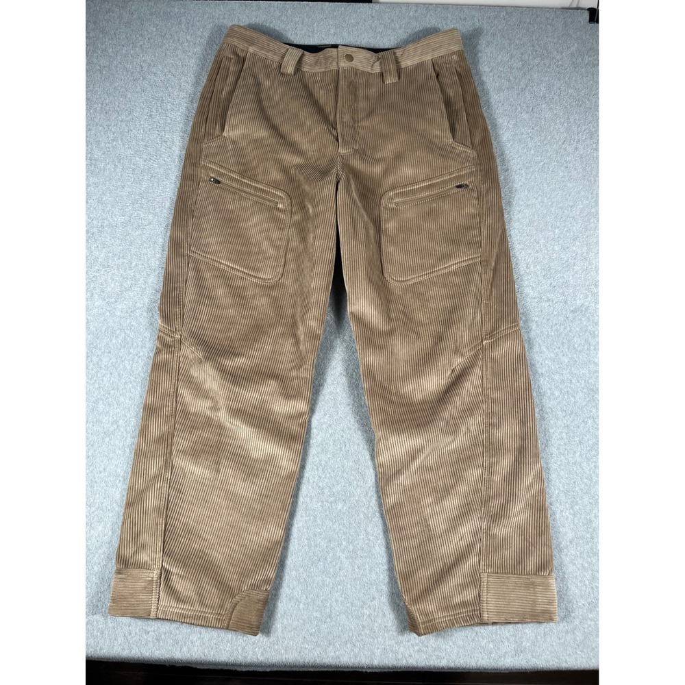 LL Bean Men 36x30 Fleece Flannel Lined Corduroy Utility Pants Pockets Tan OHNS3